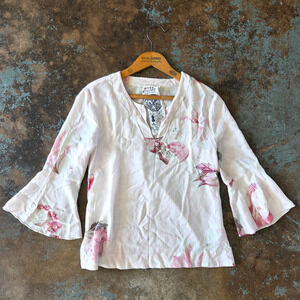 Nile Atelier Piece Par Piece Bell Sleeve Top Size XS Fairy Floral Pink Y2K Style